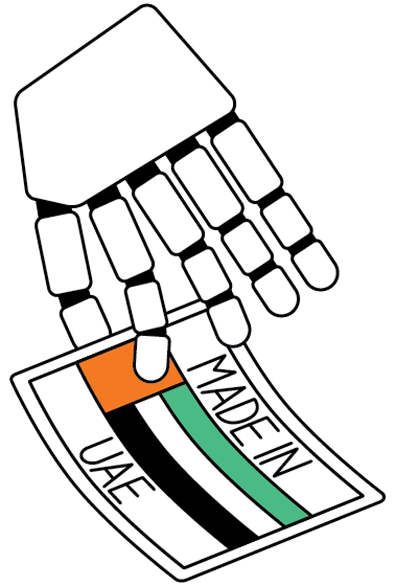 Illustration of a robotic hand holding a card displaying the UAE flag.