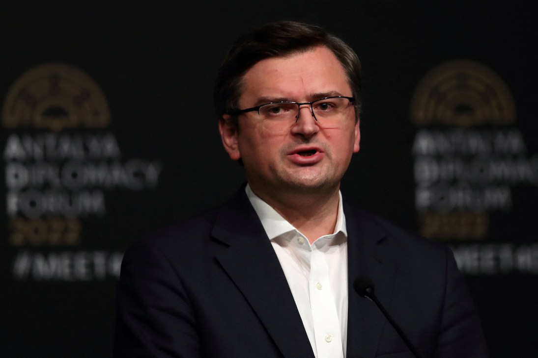 Ukrainian Foreign Minister Dmytro Kuleba speaking at diplomatic forum