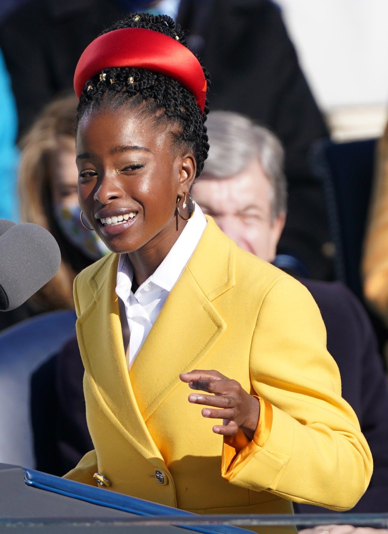 Amanda Gorman reading at the inauguration podium