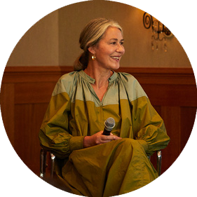 Ruth Kramer, co-owner of Brücke 49, speaking at The Chiefs conference in St Moritz.