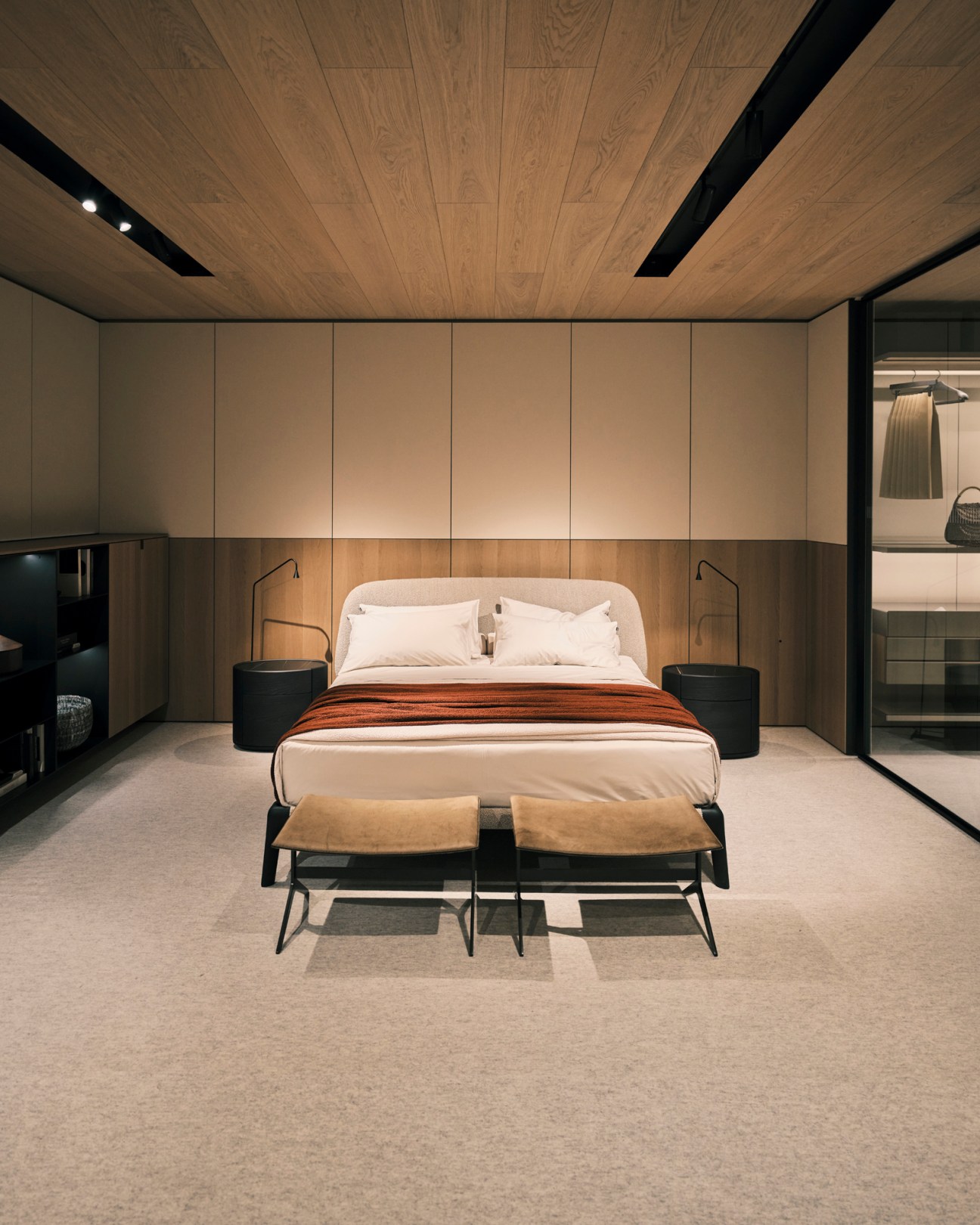 Curve bed by Emmanuel Gallina for Poliform with elm frame and upholstered headboard