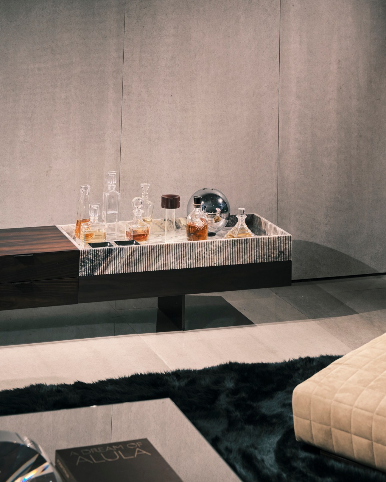 Superblocks sideboard by Marcio Kogan for Minotti made from palisander wood with granite storage area