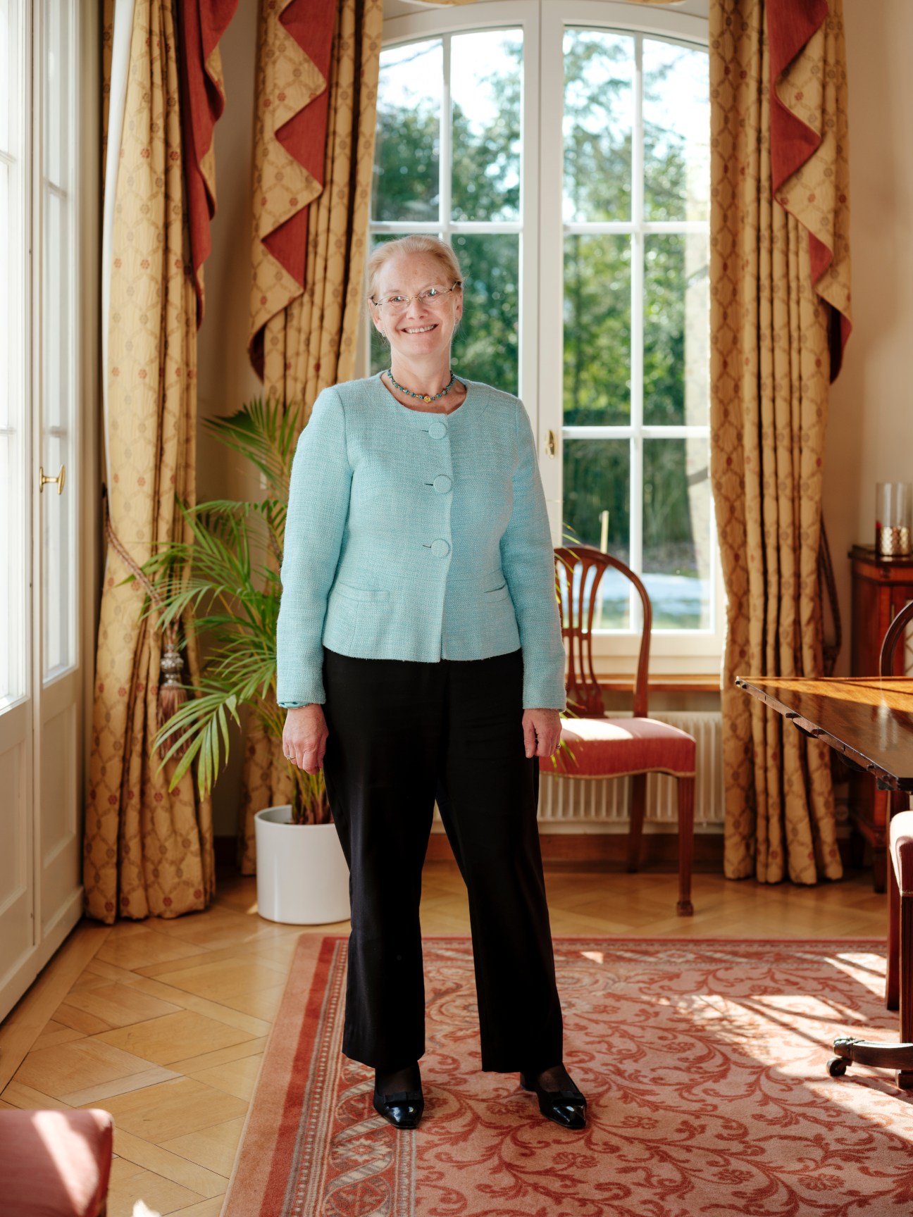 Jane Owen, UK ambassador to Switzerland and Liechtenstein, standing in her residence in Bern.