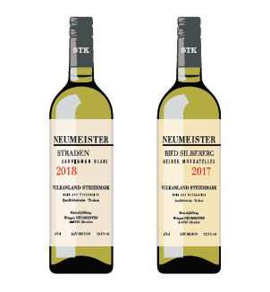 Two bottles of Neumeister white wine from Styria Austria