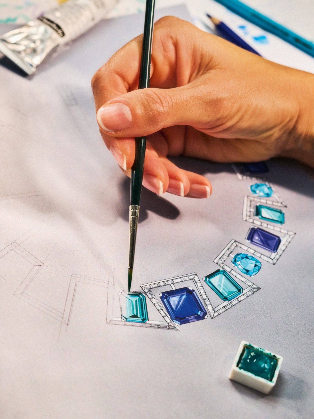 A painted illustration of a Bucherer necklace design