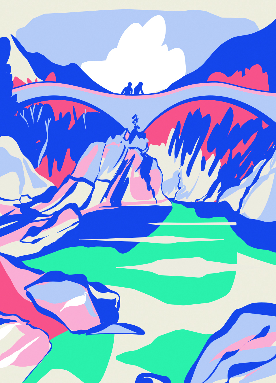 An illustration of hiking trails next to Lake Maggiore.