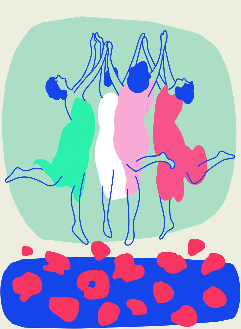 An illustration of four women dancing.