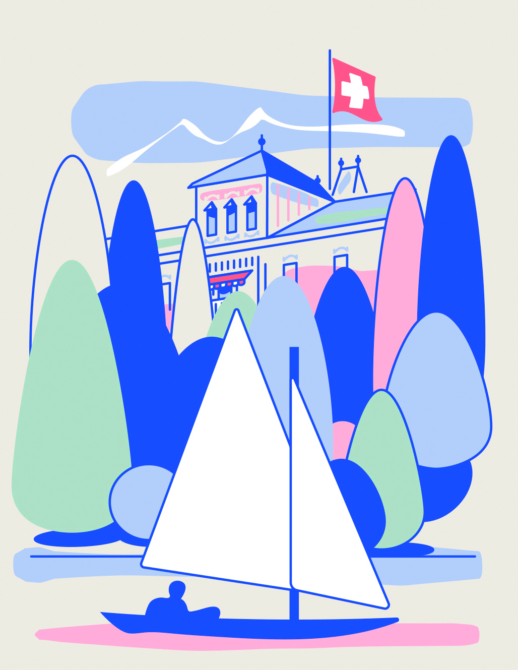 An illustration of a yacht. 