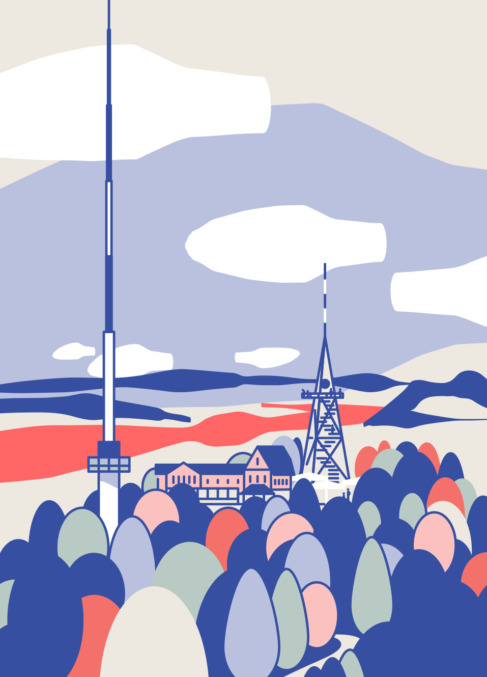 An illustration of a rooftop bar in Zürich.