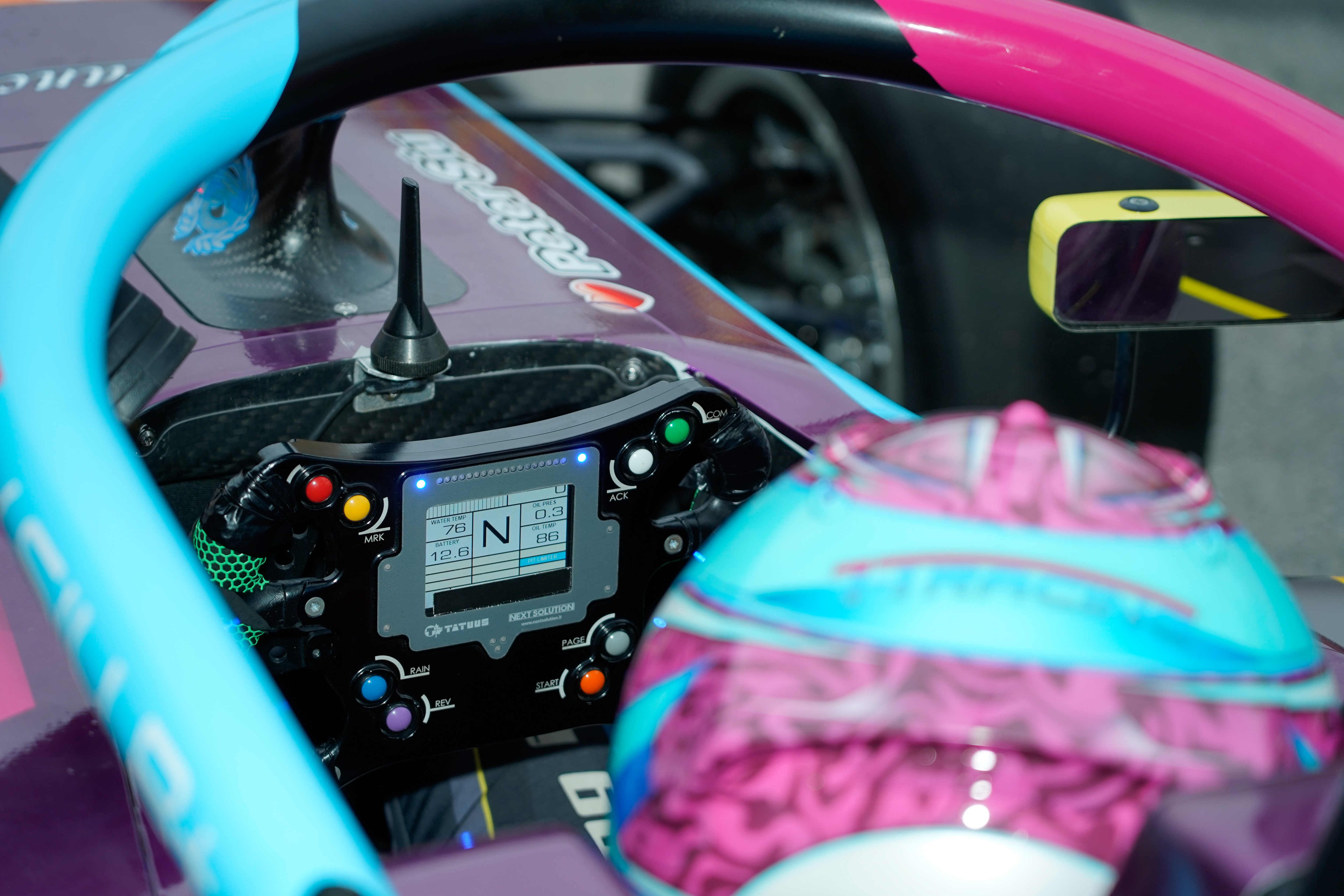 The driver’s perspective in a racing car.