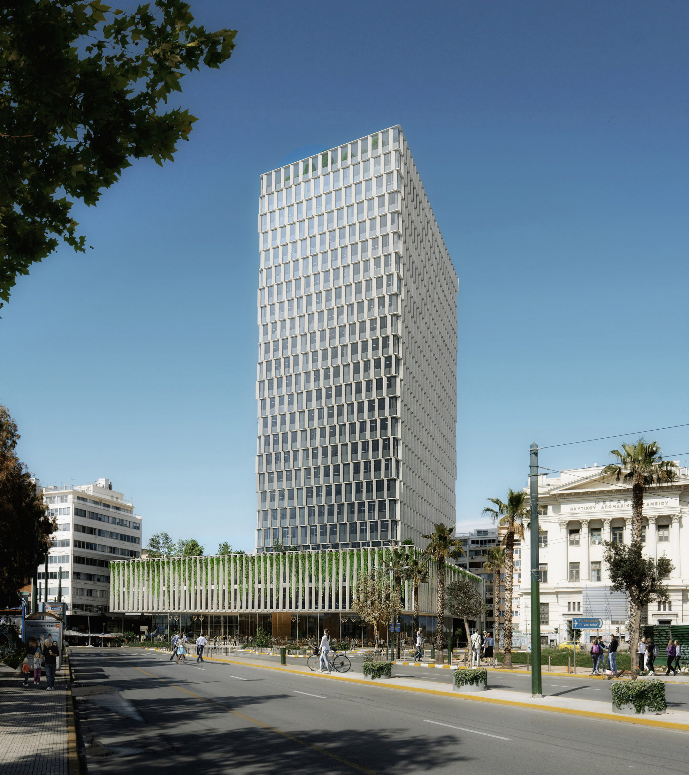 Saint-Gobain recycled 125 tons of glass in Greece’s Piraeus Tower to make a new façade.