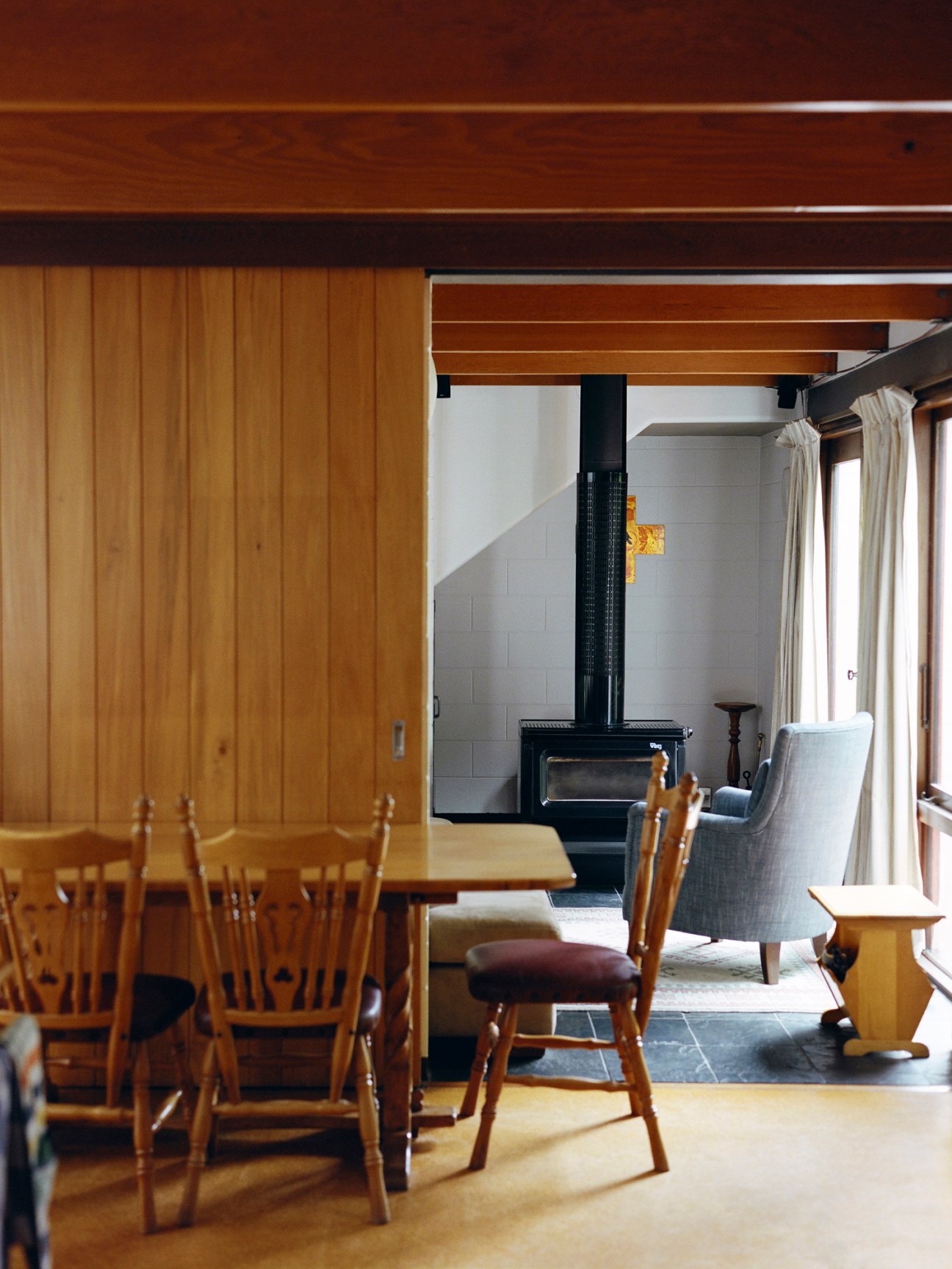 Native timbers and original cork tiles are still in place in the kitchen