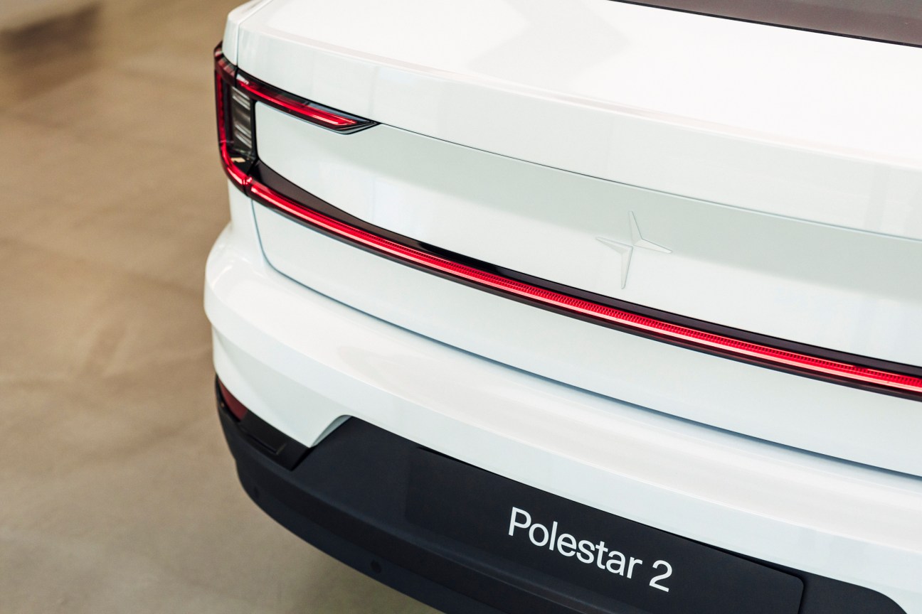 Rear view of a Polestar vehicle showing the trunk area and taillight design with clean, modern aesthetic