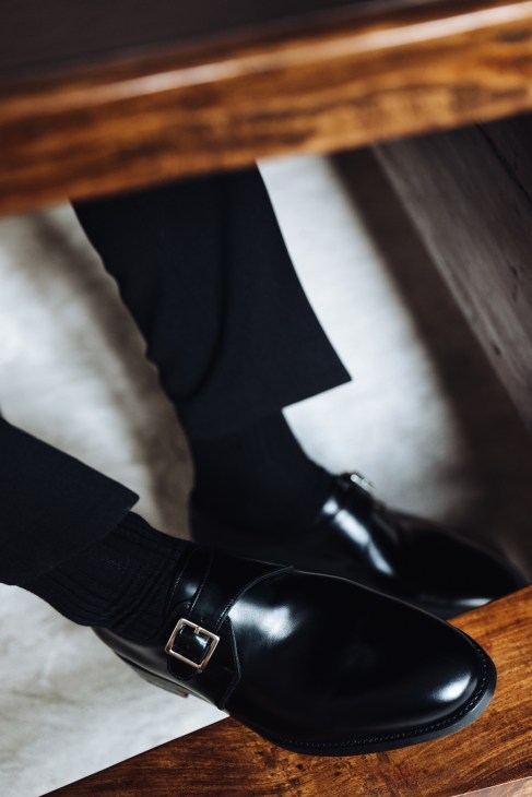 Black calf leather single monk strap shoe by Morjas displaying Mediterranean-Scandinavian design
