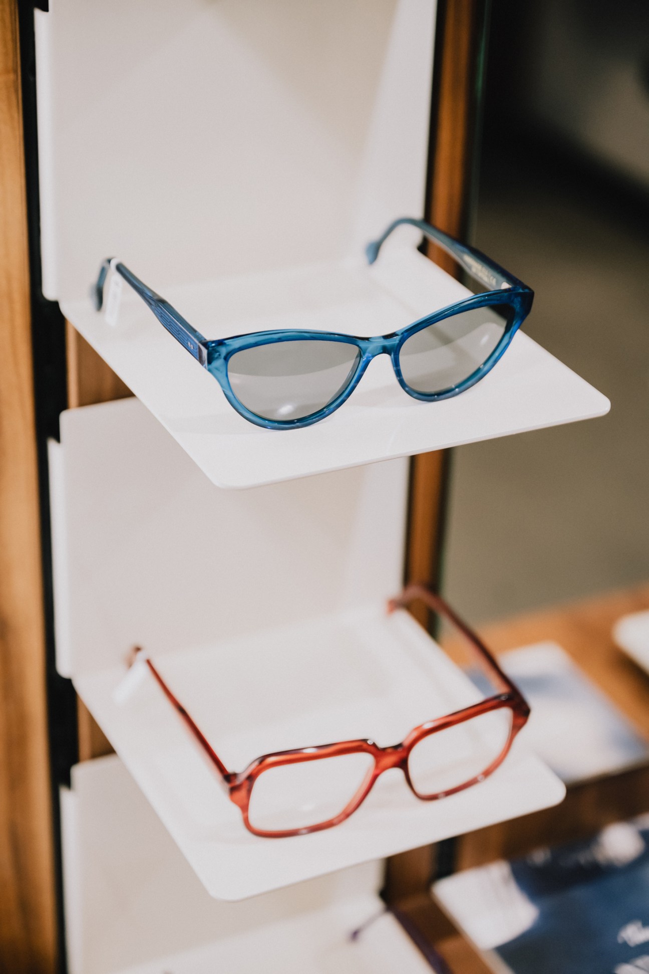 Display of AC/DC Back in Black album glasses frames at Tipton Eyeworks