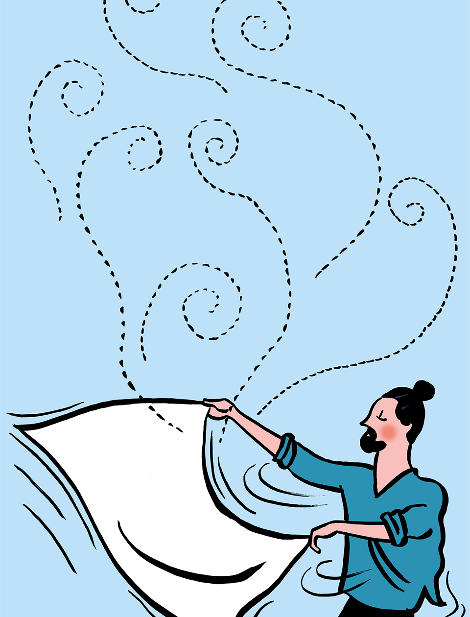 Illustration of a sauna with towel-waving competition