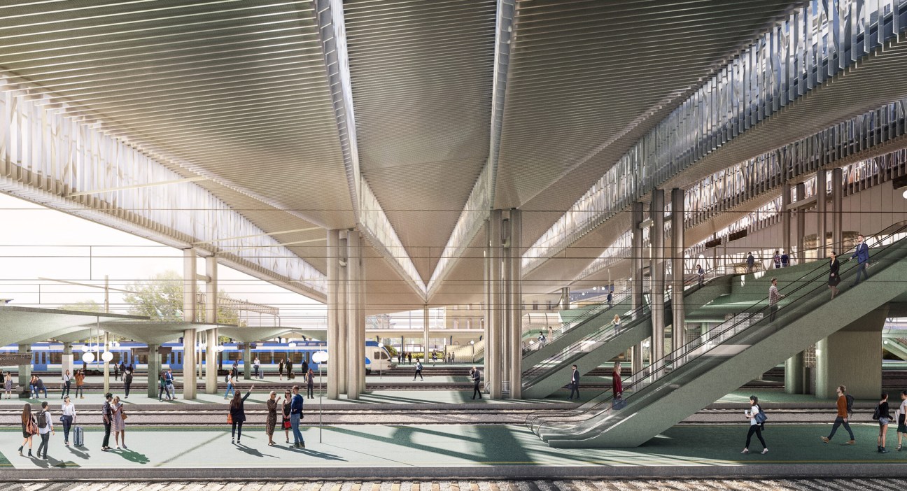 Architectural rendering of Ljubljana's new Emonika railway station