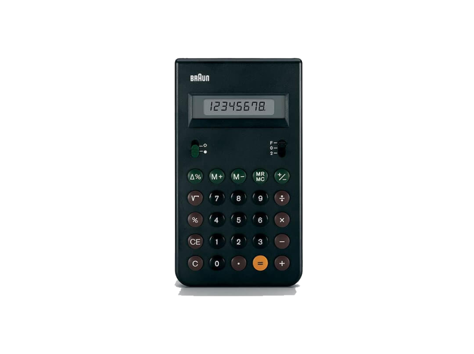 Braun ET66 calculator with black body and LCD display showing numbers
