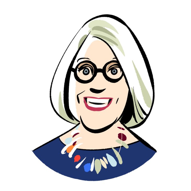 Darina Allen, cookery book author and founder of Ballymaloe Cookery School, portrait illustration