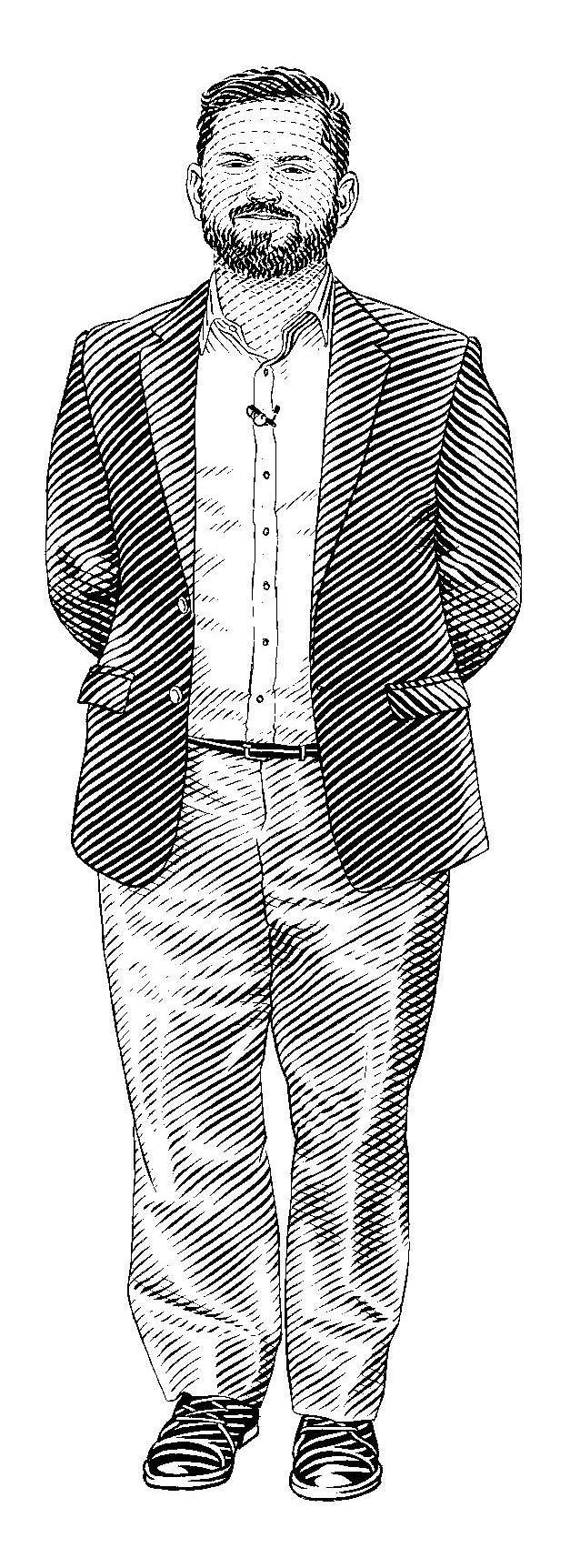 Gabriel Boric in casual suit jacket and white shirt, hands in pockets