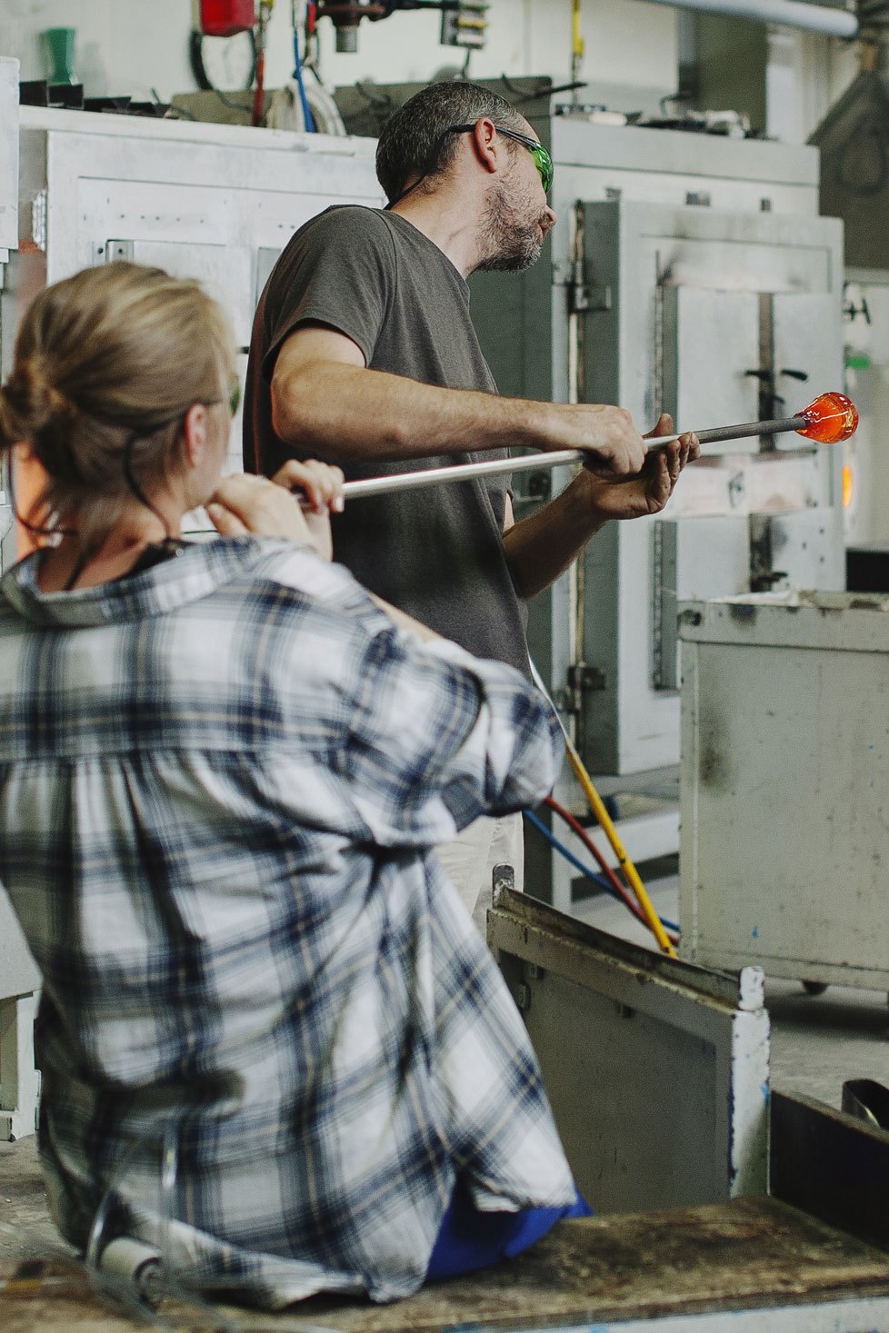 Student practising glass-blowing technique at Cerfav training centre