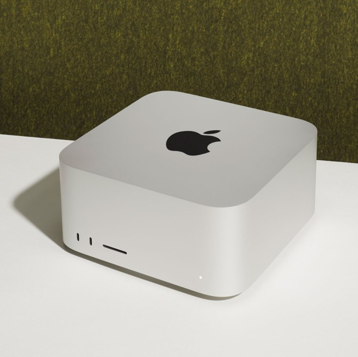 Apple Mac Studio compact silver aluminum desktop computer with rounded corners