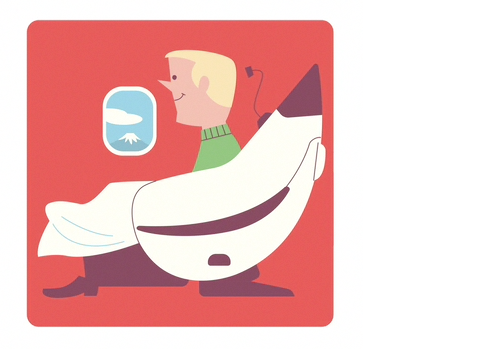 illustration of man on a plane