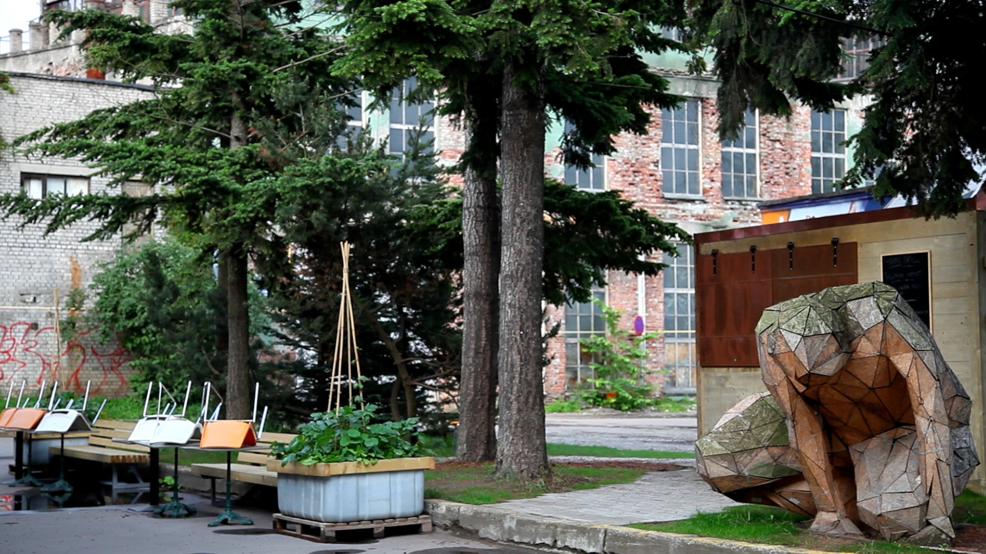 A statue in a public space.
