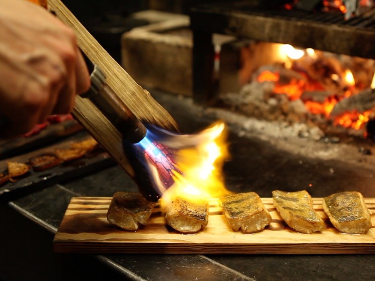 Food cooked on fire