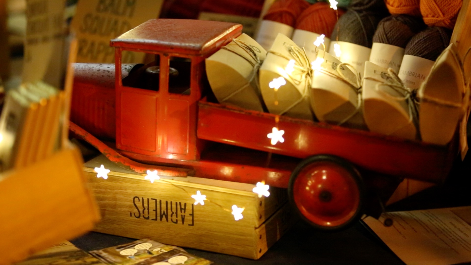 A wooden toy truck