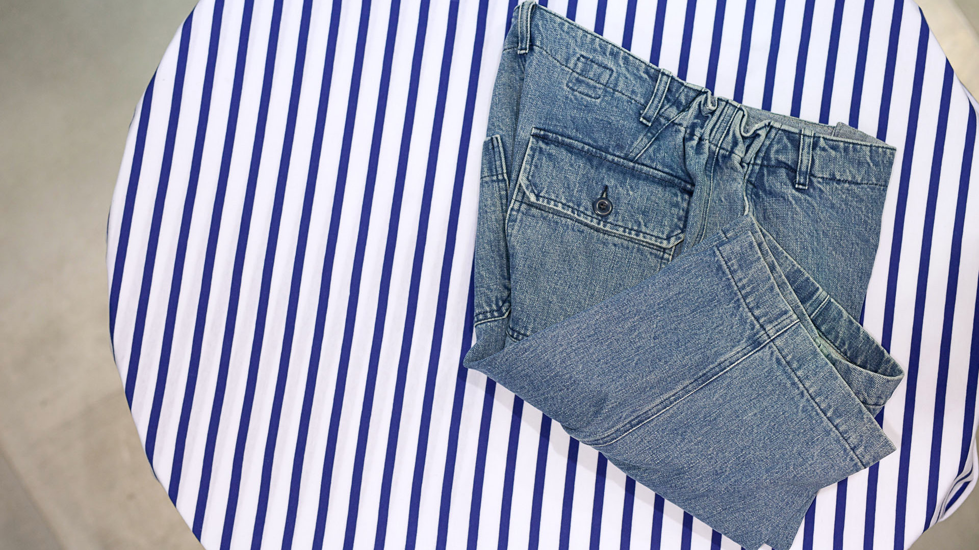 A pair of jean shorts.