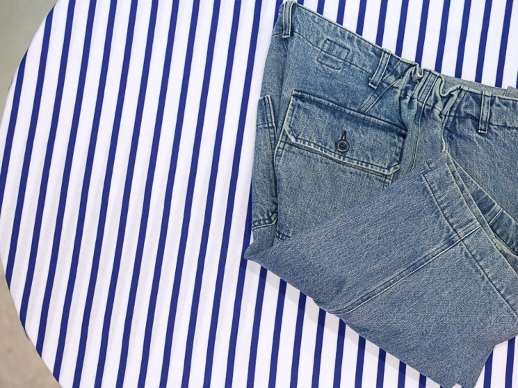 A pair of jean shorts.