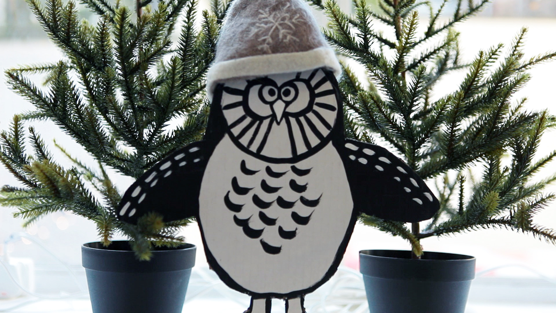 Monochan with Christmas trees.