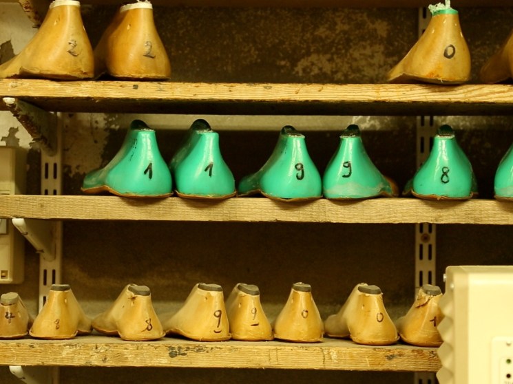 Shoe moulds in a workshop.