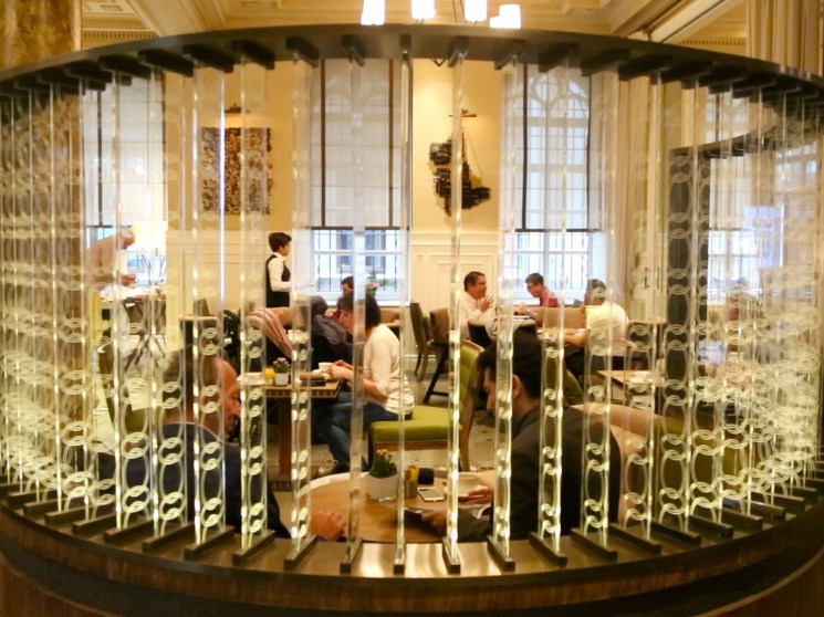 A hotel lobby.