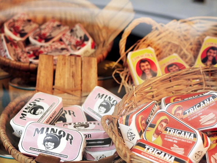 Portuguese products in baskets.