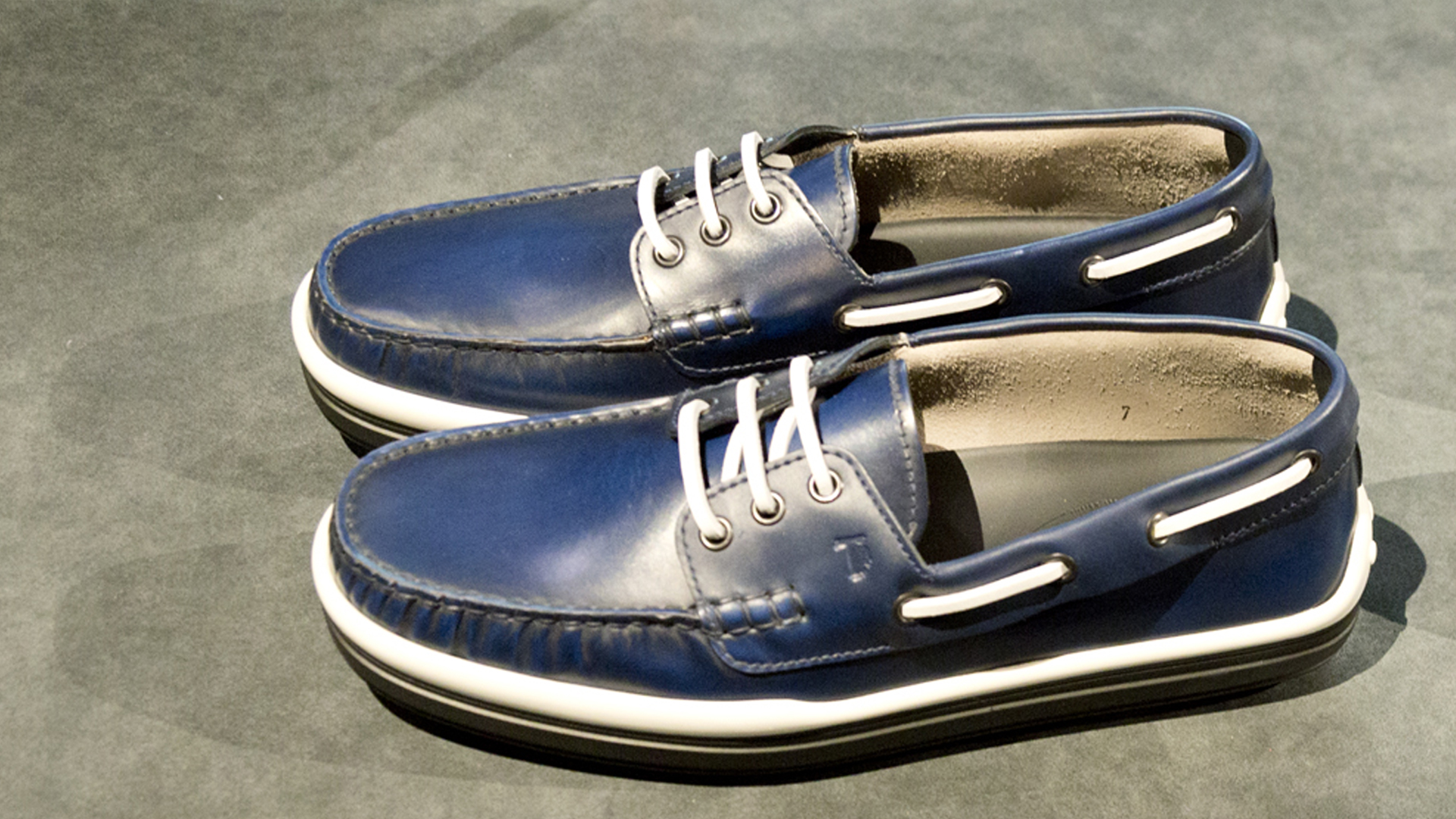 A pair of blue shoes.