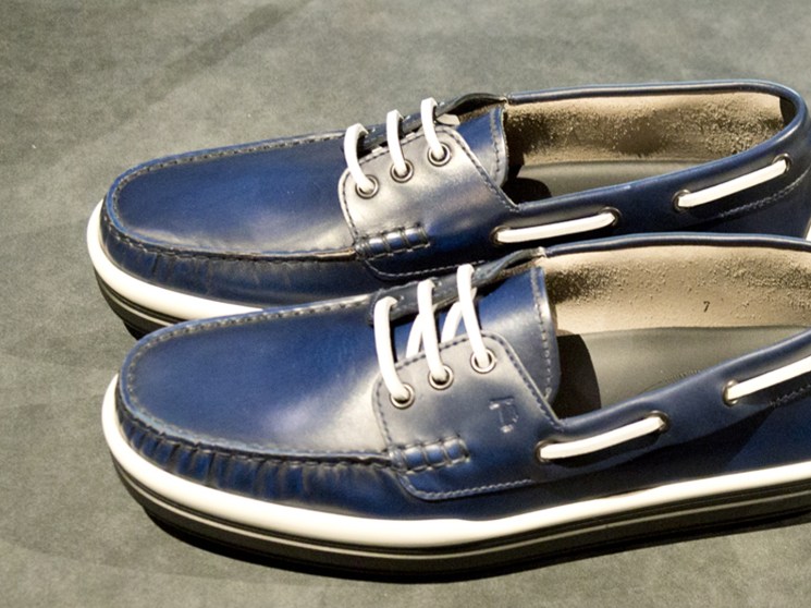 A pair of blue shoes.