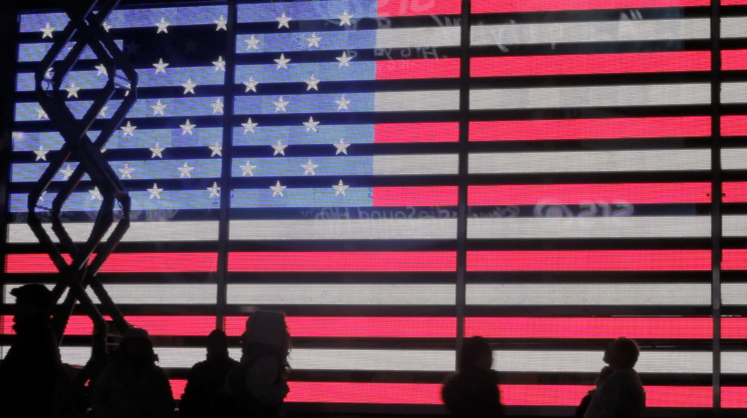 digital panel featuring the American flag