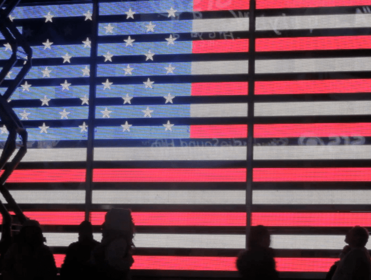 digital panel featuring the American flag