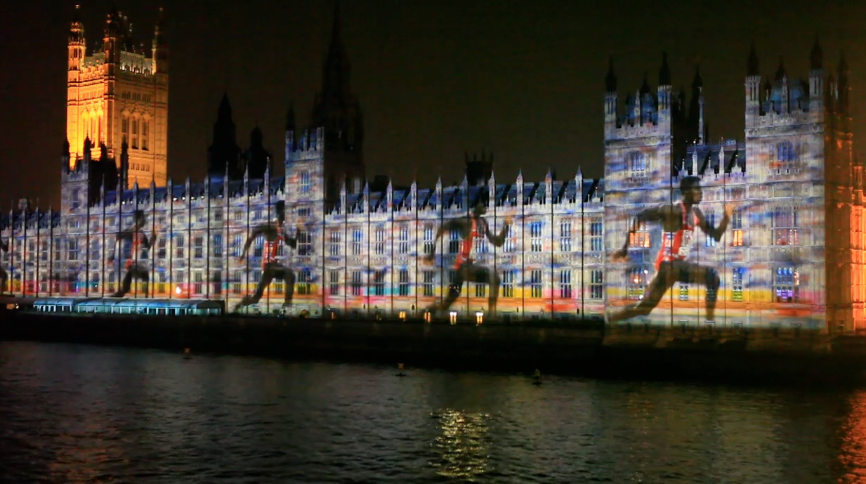 Olympic games projection over Palace of Westminster