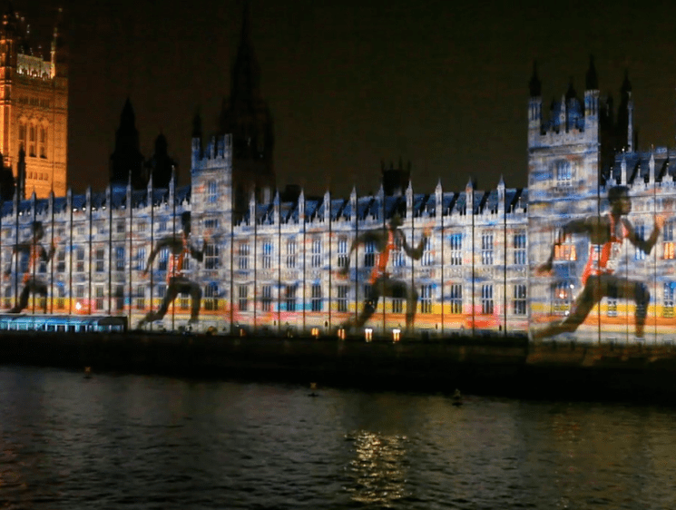 Olympic games projection over Palace of Westminster