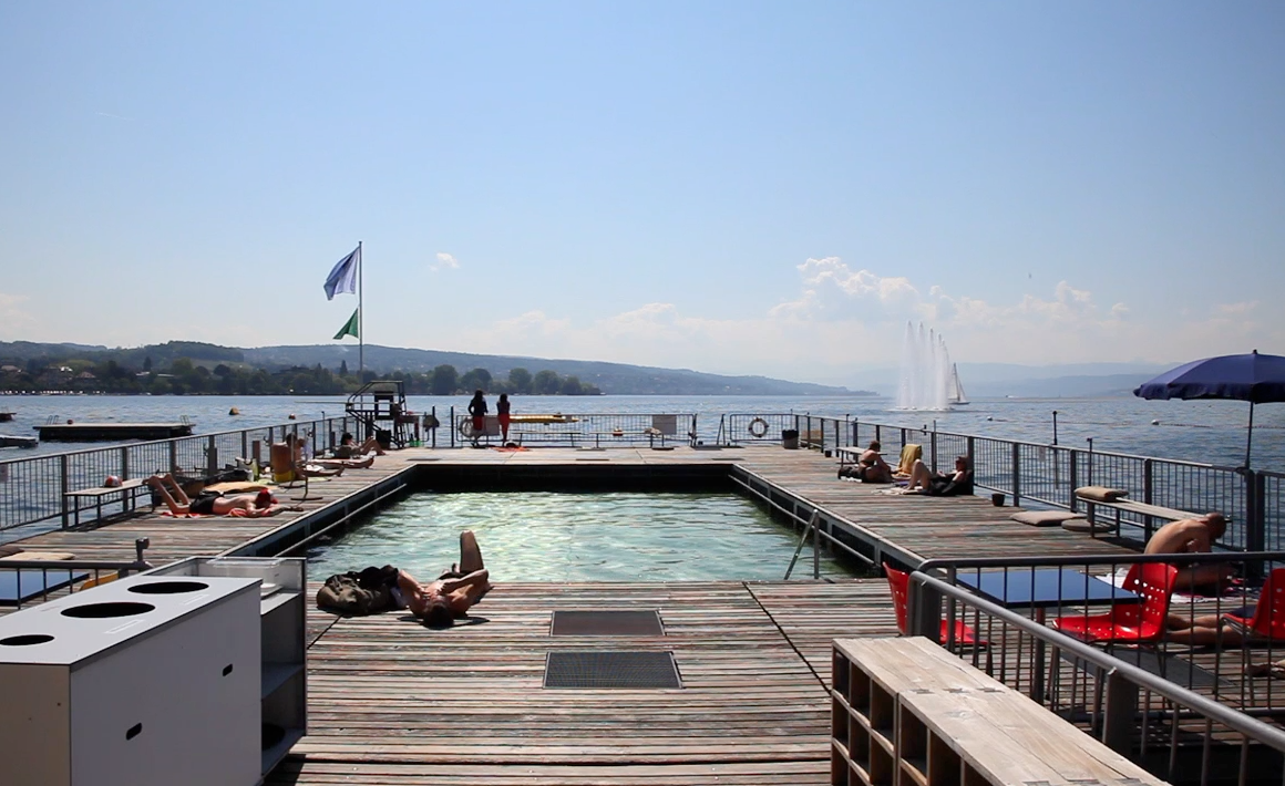 people by swimming pool and lake