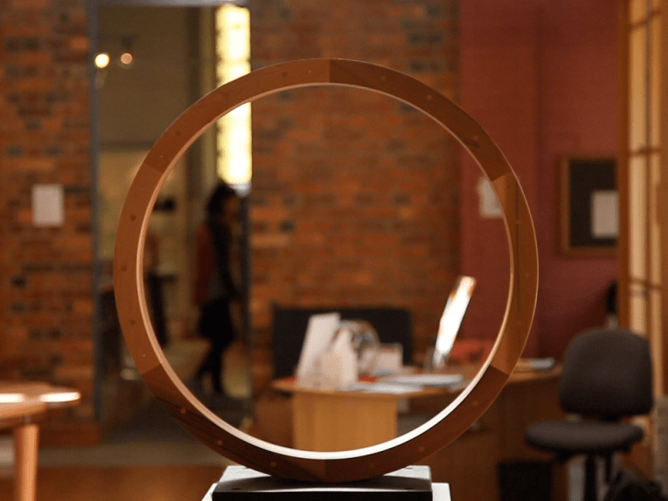wooden circle object in an office