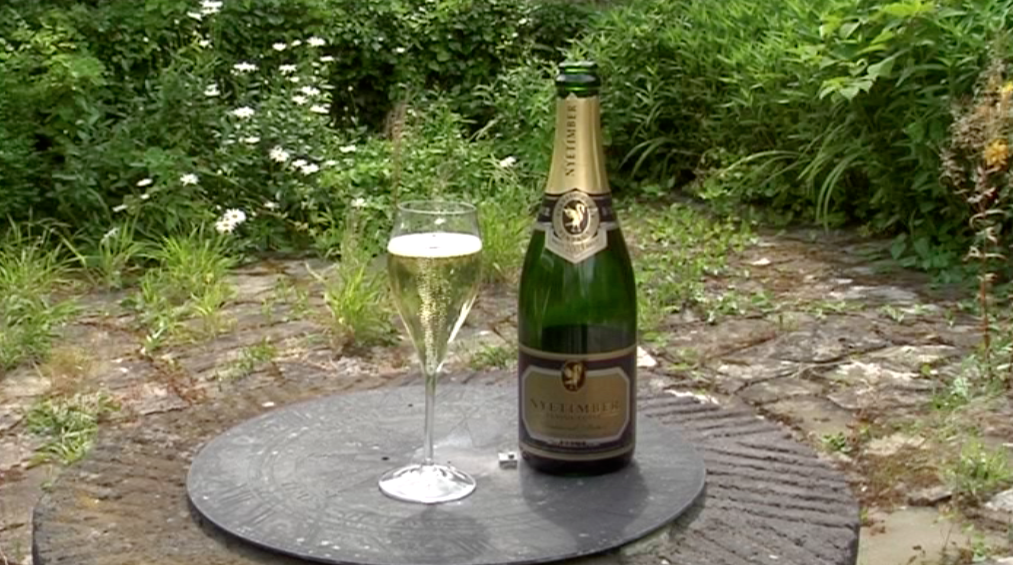 champagne on garden table