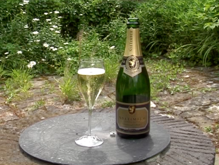 champagne on garden table