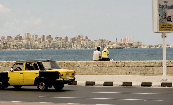 old car by seafront, Alexandria