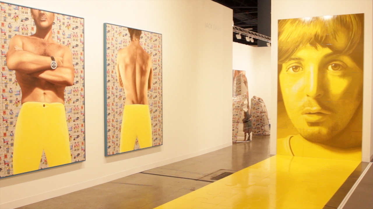 Artworks displayed in a gallery.