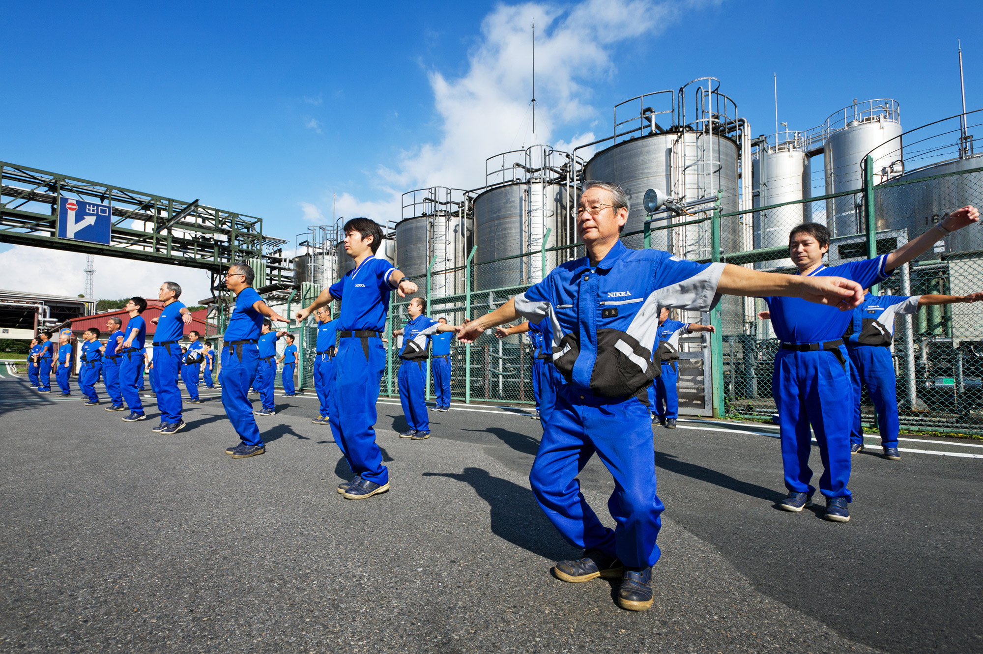 Japanese workers exercising