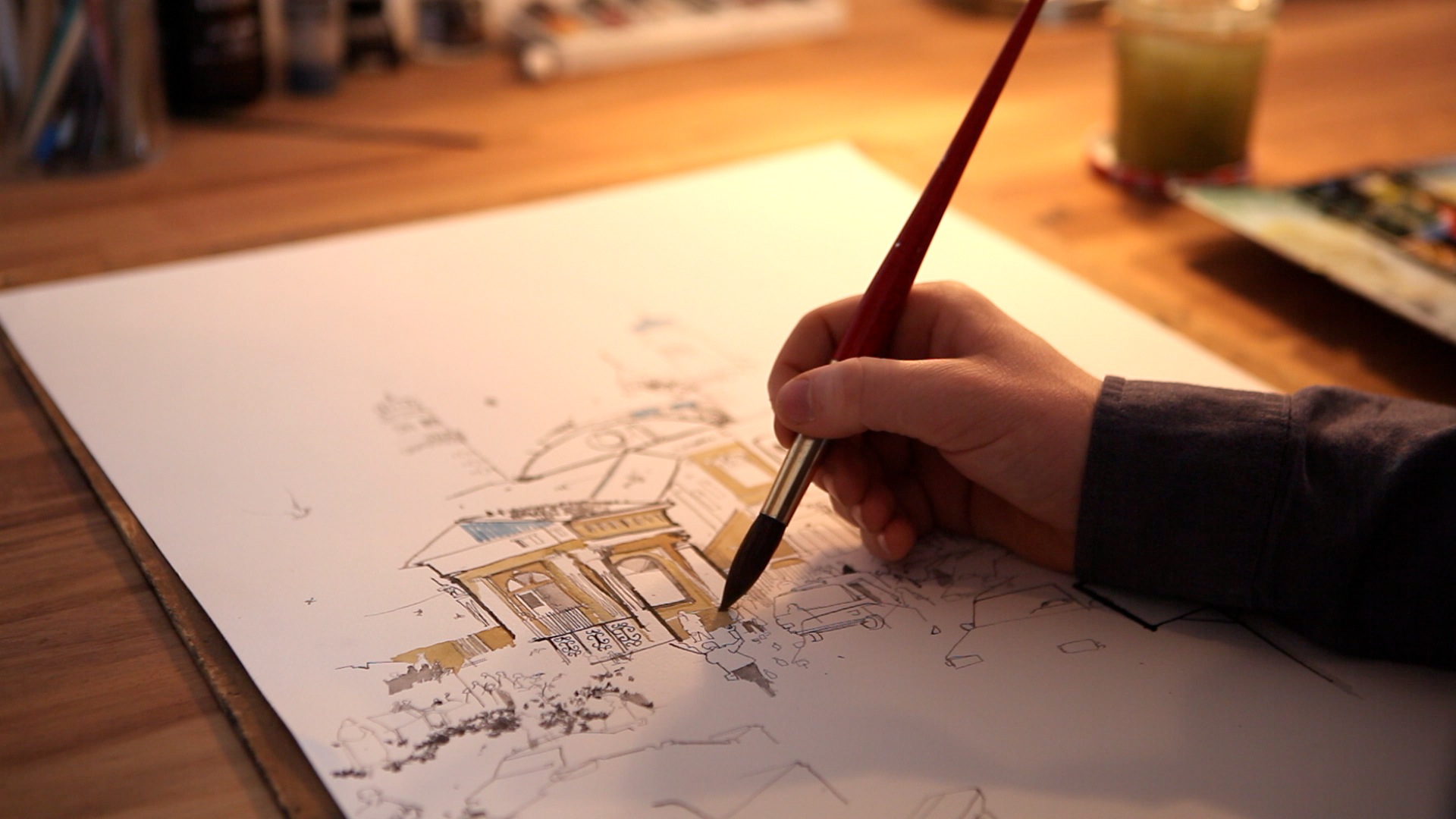 A watercolour illustration in the making.